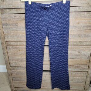 Betabrand Two-Pocket Dress Pant Yoga Pant Bootcut Blue Geometric Print Medium